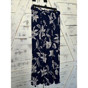Angie Split Leg Palazzo Pants Blue Floral Boho Wide Leg Tropical Resort Wear XL